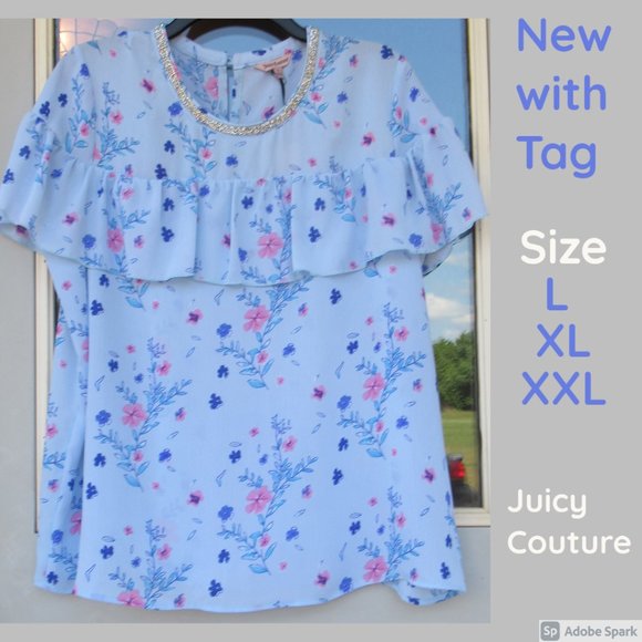 Last Chance 🌹$13ifbundle2 NWT ruffle layer floral top w bling - Picture 2 of 16